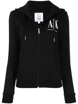 Armani Exchange худи на молнии с логотипом, черный