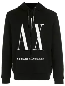 Armani Exchange худи с вышитым логотипом, черный