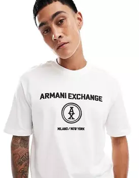 Armani Exchange — кремово-белая футболка с двойным логотипом