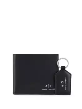 Armani Exchange logo-stamp wallet & keyring set, черный