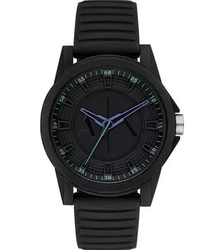 Armani Exchange Мужские кварцевые аналоговые часы с тремя стрелками, черный силиконовый ремешок, черный