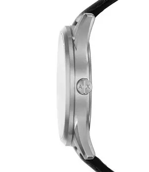 Armani Exchange Мужские многофункциональные часы Dante Silver Tone с черным кожаным ремешком, черный