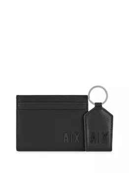 Armani Exchange набор из картхолдера и брелока с тисненым логотипом, черный