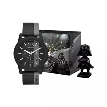 ARMANI EXCHANGE Наручные часы AE Darth Vader с кварцевым механизмом, силиконовым ремешком и черным циферблатом. Мужские часы