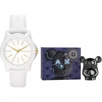 ARMANI EXCHANGE Наручные часы AE, кварцевый механизм, силиконовый ремешок, белый циферблат, женские часы, подарочная коробка-шедевр