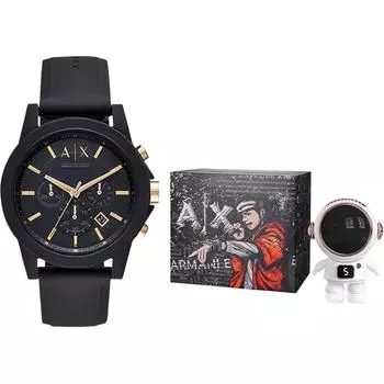 ARMANI EXCHANGE Наручные часы AE, кварцевый механизм, силиконовый ремешок, 45 мм, черный циферблат, мужские часы