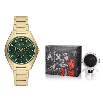 ARMANI EXCHANGE Наручные часы AE с кварцевым механизмом, ремешком из нержавеющей стали и зеленым циферблатом. Женские часы