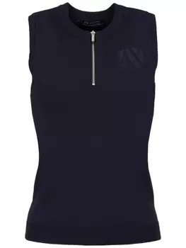 Armani Exchange топ с вышитым логотипом и отделкой в рубчик, синий