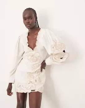 ARRANGE размещено цветочное вырезание работы объемный рукав мини платье белого цвета