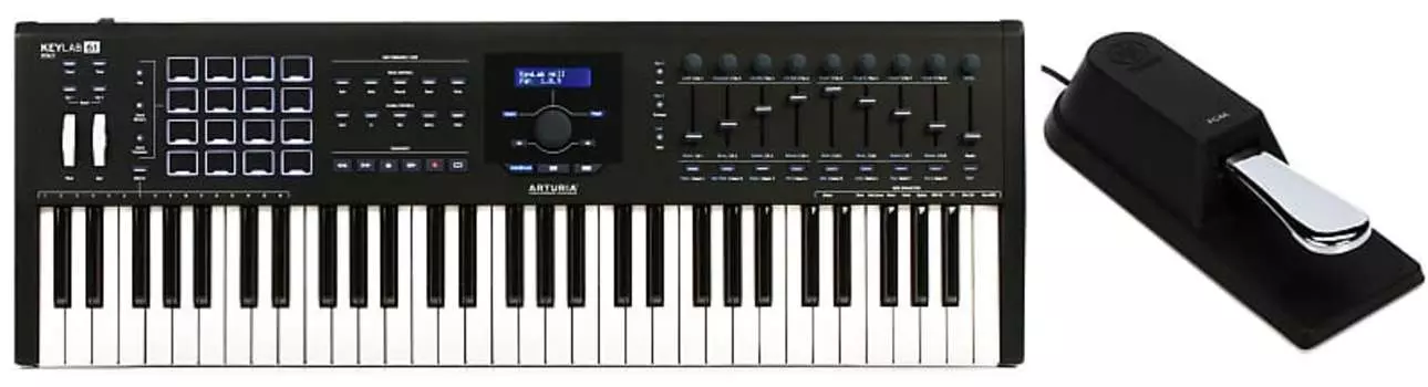 Arturia KeyLab 61 MkII 61-клавишный контроллер клавиатуры - черный комплект с педалью сустейна Yamaha FC4A / ножным переключателем Yamaha + Arturia FC4A=1 230631=1