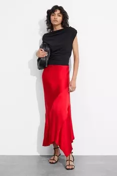 Асимметричная атласная юбка миди & Other Stories, красный