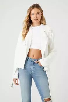 Асимметричная байкерская куртка из френч терри Forever 21, белый