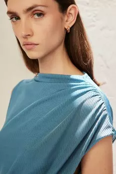 Асимметричная блузка премиум-класса с драпировкой Next, синий