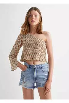 Асимметричная блузка с рисунком Mango, бежевый