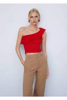 Асимметричная блузка с рюшами Mango, красный