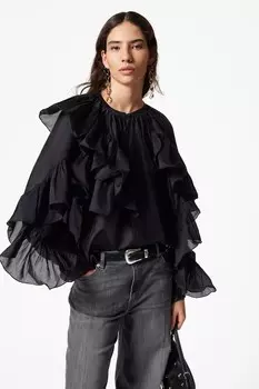 Асимметричная блузка с рюшами & Other Stories, черный