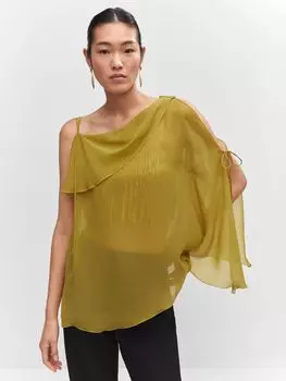 Асимметричная блузка с завязками Mango Kim, оливково-зеленый