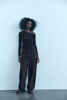 Асимметричная двухслойная футболка ZARA, черный