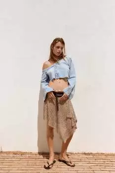 Асимметричная джинсовая рубашка, trf Zara, синий