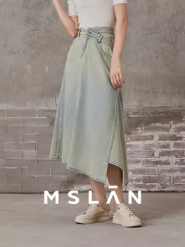 Асимметричная джинсовая юбка Mslan с косой талией, синий