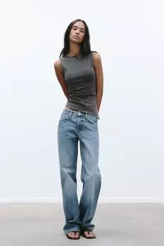 Асимметричная футболка с драпировкой ZARA, цвет Dark grey