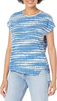 Асимметричная футболка с короткими рукавами и круглым вырезом Dotty Lines NIC+ZOE, цвет Blue Multi