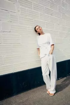 Асимметричная футболка с застежками ZARA, белый