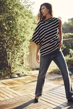 Асимметричная футболка в полоску ZARA, черный