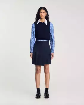 Асимметричная короткая юбка со складками Sandro, темно-синий