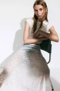 Асимметричная кружевная юбка H&M, бежевый