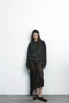 Асимметричная кружевная юбка ZARA, черный