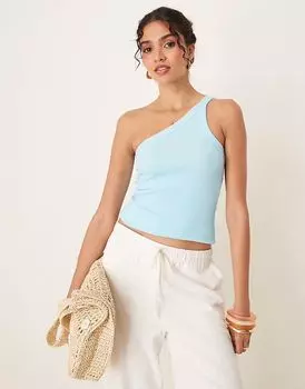 Асимметричная майка Abercrombie & Fitch с ребристым узором на одно плечо синего цвета