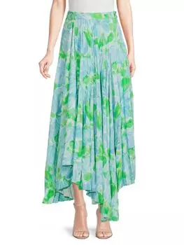 Асимметричная макси-юбка с цветочным принтом Balenciaga Blue green