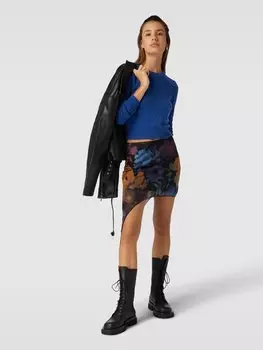 Асимметричная мини-юбка из сетки с цветочным узором Review, черный
