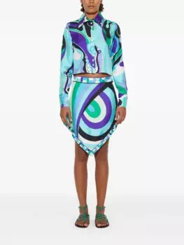 Асимметричная мини-юбка с абстрактным принтом PUCCI, синий