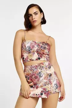 Асимметричная накидка с цветочным принтом юбка шорты River Island, коричневый