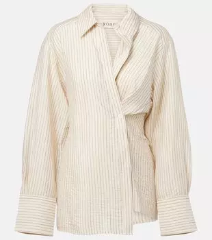 Асимметричная полосатая рубашка Rhe, Cream / Navy Stripe