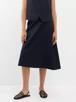Асимметричная расклешенная юбка миди из шерстяного твила Jil Sander, синий