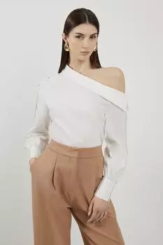 Асимметричная рубашка из хлопкового поплина с пуговицами Karen Millen, белый