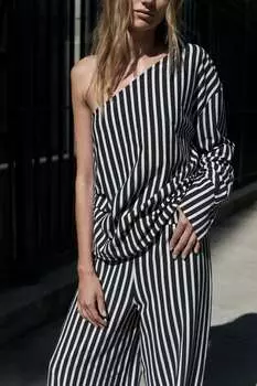 Асимметричная рубашка в полоски ZARA, белый