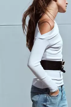 Асимметричная рубчатая футболка ZARA, белый