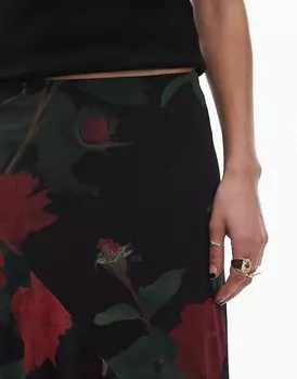 Асимметричная сетчатая юбка миди с рюшами Topshop с розовым цветочным принтом