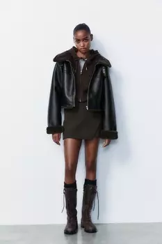 Асимметричная шорт-юбка ZARA, темно-коричневый