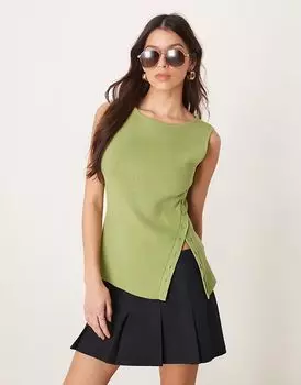 Асимметричная трикотажная майка Abercrombie & Fitch оливкового цвета