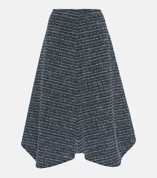 Асимметричная твидовая миди-юбка Bottega Veneta, Blue/Black/Navy