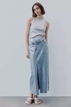 Асимметричная юбка из денима с металлизом trf Zara, серебро