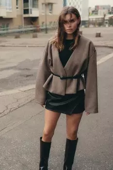 Асимметричная юбка из искусственной кожи ZARA, черный