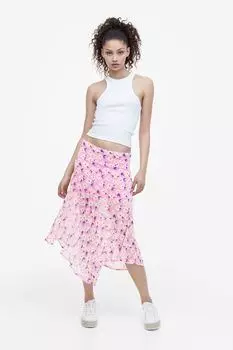Асимметричная юбка из крепа H&M, светло-розовый/цветочный