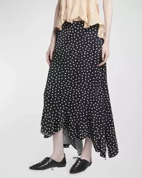 Асимметричная юбка макси с принтом в горошек Stella McCartney, цвет Blackcream