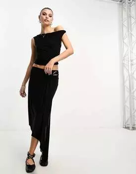 Асимметричная юбка миди черного цвета с кольцом ASOS